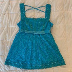 bebe Teal Blue Embellished Lace Cami